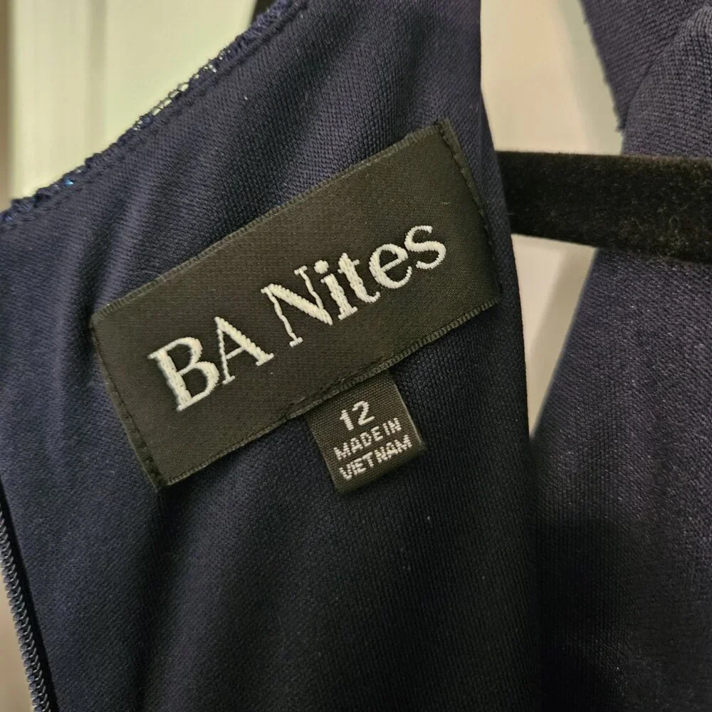 Navy Women's Long Maxi Halter Dress Sheer Matte Jersey With Lace Gown Size 12 - Picture 7 of 9